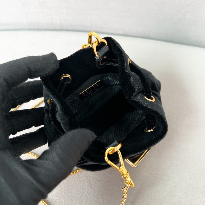 Chain-Linked Velvet Mini BucketBag“9.5*9*6CM”-086=