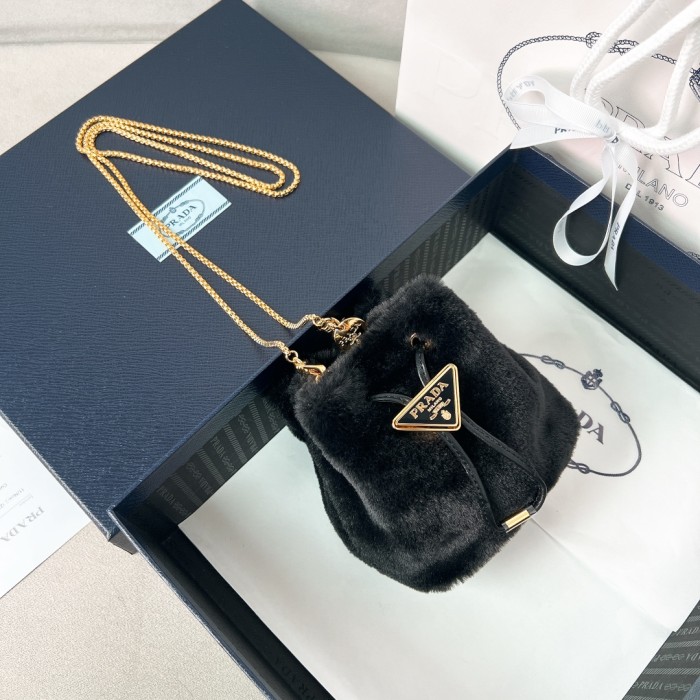 Chain-Linked Velvet Mini BucketBag“14.5*12*7.5CM”-086=