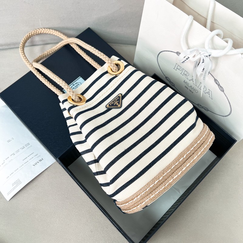 Mariner Striped cotton canvas small bucket bag“28*23.5*16.5CM”-088=