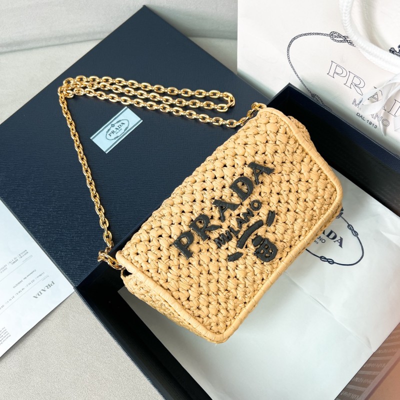 Logo-embroidered Woven Shoulder Bag“20*13*7CM”-089=