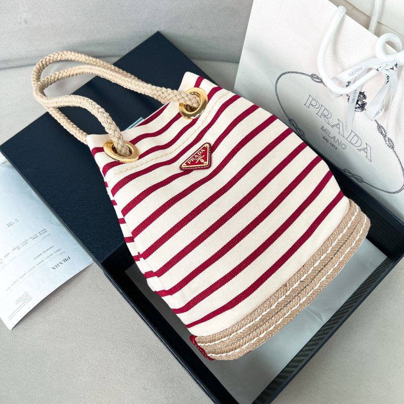 Mariner Striped cotton canvas small bucket bag“28*23.5*16.5CM”-088=