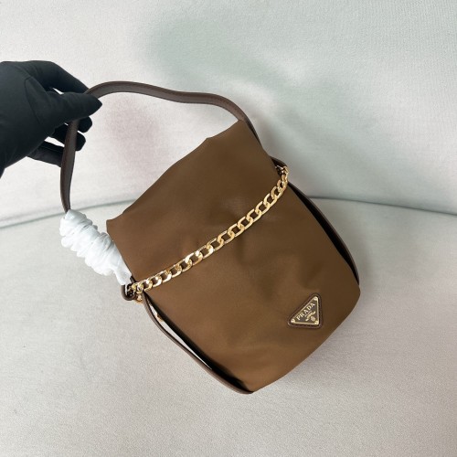 Re-Nylon And Leather Bucket Bag“20*15*14CM”-087=