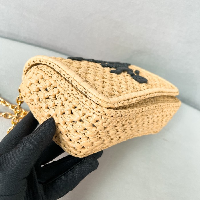 Logo-embroidered Woven Shoulder Bag“20*13*7CM”-089=