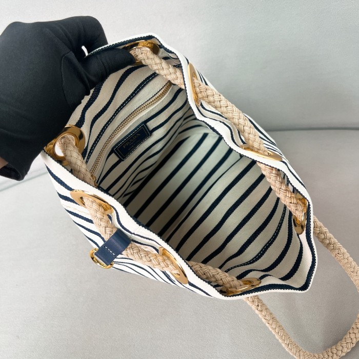 Mariner Striped cotton canvas small bucket bag“28*23.5*16.5CM”-088=