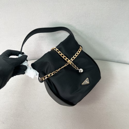 Re-Nylon And Leather Bucket Bag“20*15*14CM”-087=