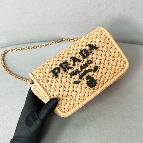 Logo-embroidered Woven Shoulder Bag“20*13*7CM”-089=