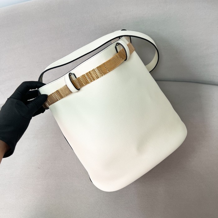 Buckle Leather Bucket Bag With jeweled Belt“29*26.5*18CM”-0801=