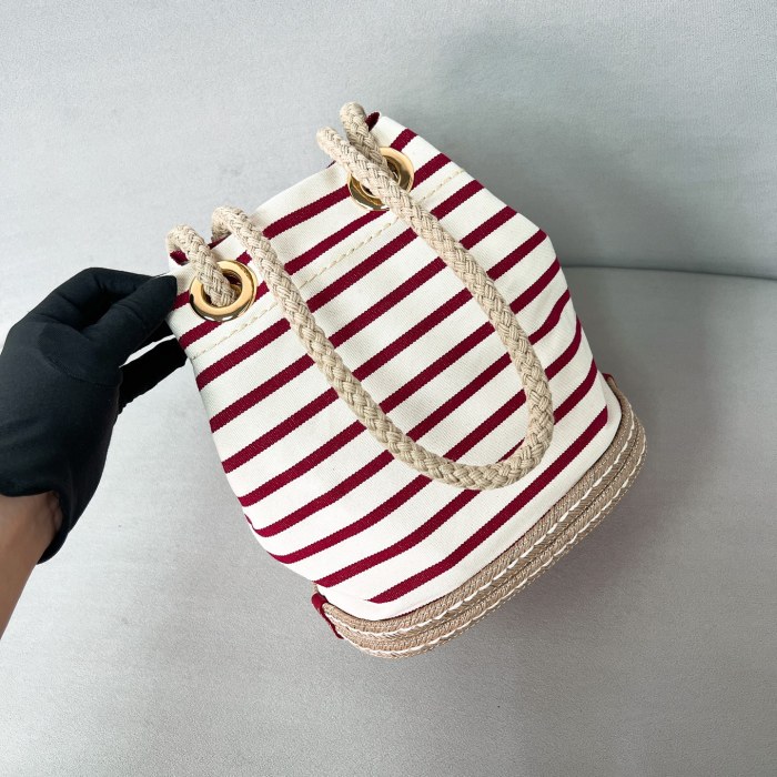 Mariner Striped cotton canvas small bucket bag“28*23.5*16.5CM”-088=