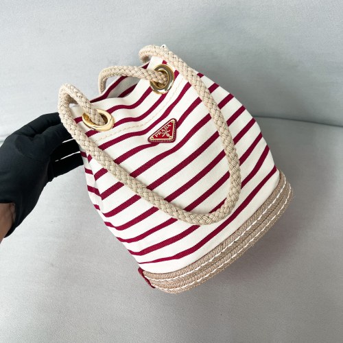 Mariner Striped cotton canvas small bucket bag“28*23.5*16.5CM”-088=