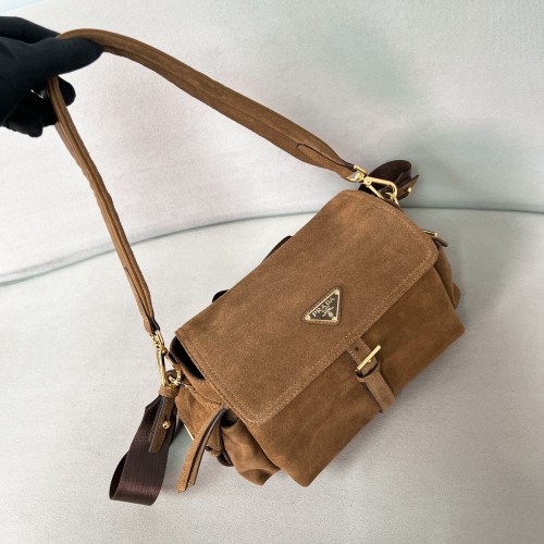 Explore medium suede shoulder bag with flap“30*14*10CM”-089=
