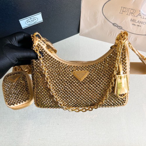 Re-Edition Handbag With Crystals“22*18*6.5CM”-088=
