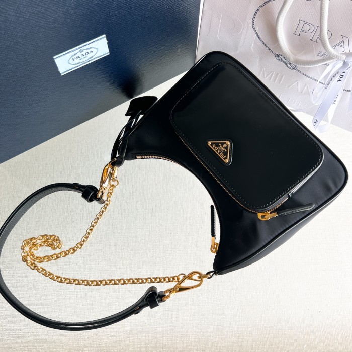 Re-Nylon And Brushed Leather Bag“22*19.5*6CM”-088=