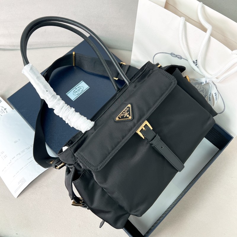 Explore medium Re-Nylon and leather tote bag“30*17*11CM”-089=