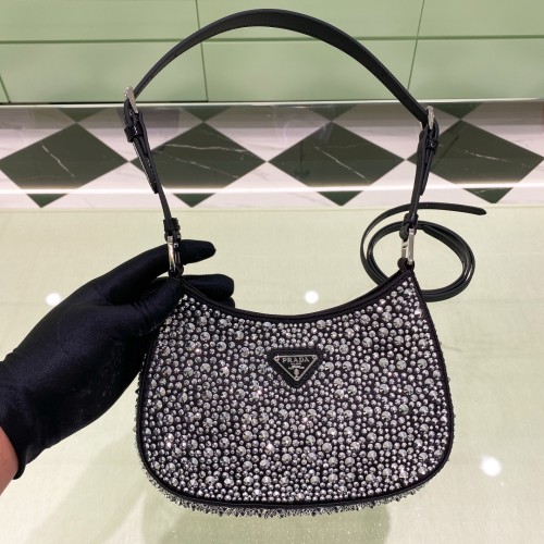 Cleo Crystal-Embellished Satin Handbag“23*21*10CM”-088=
