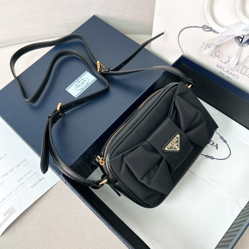 Re-Nylon And Nappa Leather Mini Shoulder Bag With Bow“18.5*11.5*5CM”-086=