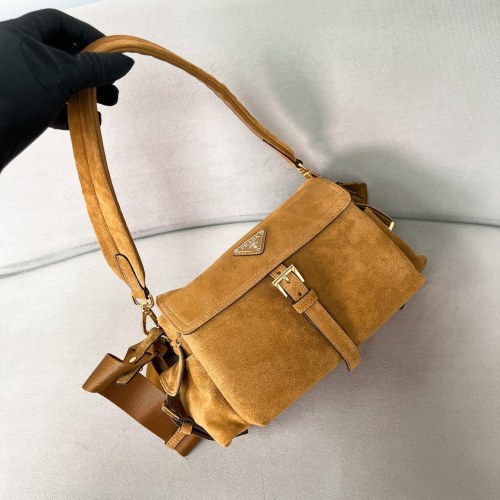 Explore medium suede shoulder bag with flap“30*14*10CM”-089=