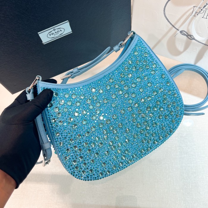 Cleo Crystal-Embellished Satin Handbag“23*21*10CM”-088=