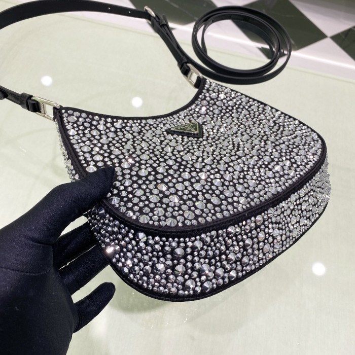 Cleo Crystal-Embellished Satin Handbag“23*21*10CM”-088=