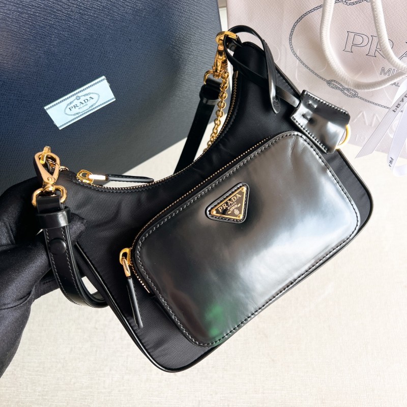 Re-Nylon And Brushed Leather Bag“22*19.5*6CM”-088=
