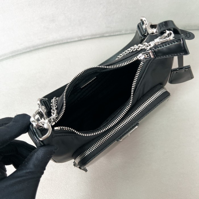 Re-Nylon And Brushed Leather Bag“22*19.5*6CM”-088=