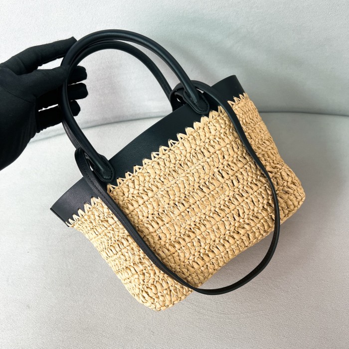 Crochet And Leather Tote Bag“21*16*10CM”-089=