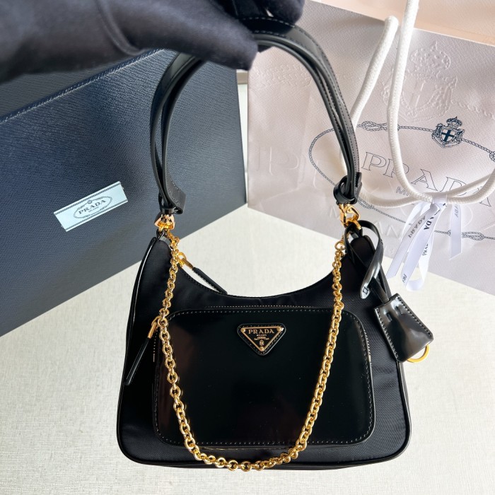 Re-Nylon And Brushed Leather Bag“22*19.5*6CM”-088=