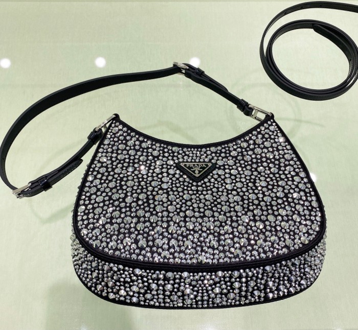 Cleo Crystal-Embellished Satin Handbag“23*21*10CM”-088=