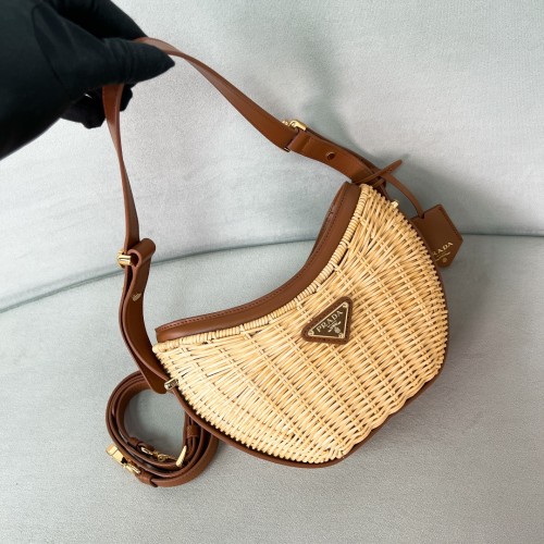 Wicker And Leather Prada Arqué Bag“22.5*18.5*6CM”-0811=