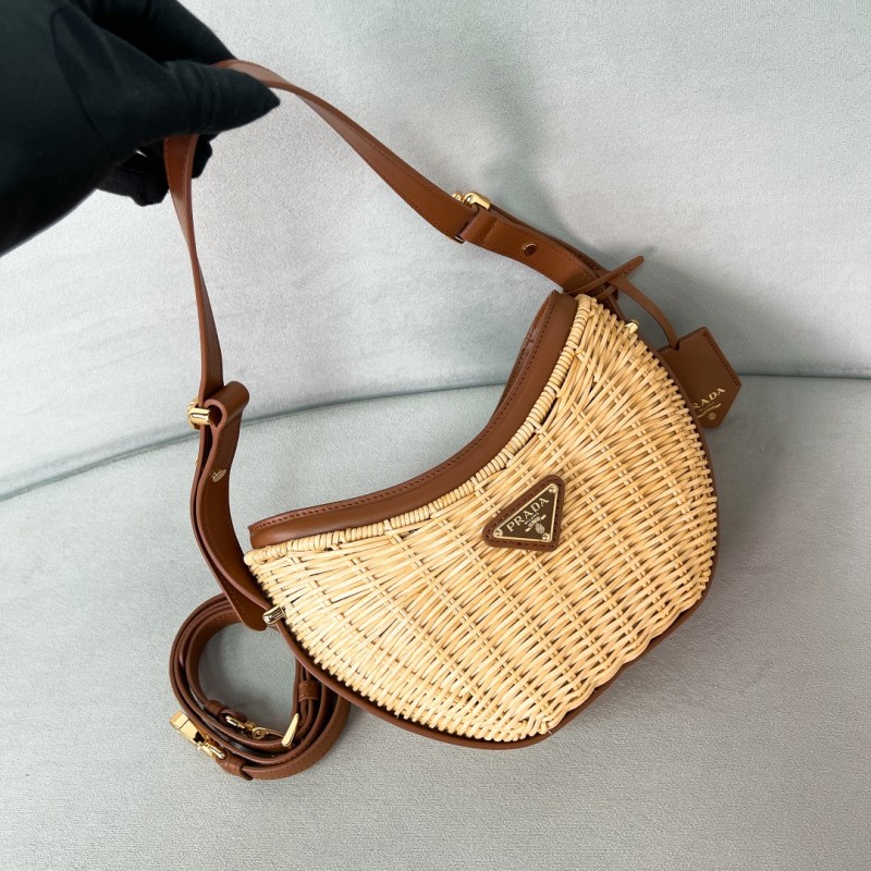 Wicker And Leather Prada Arqué Bag“22.5*18.5*6CM”-0811=