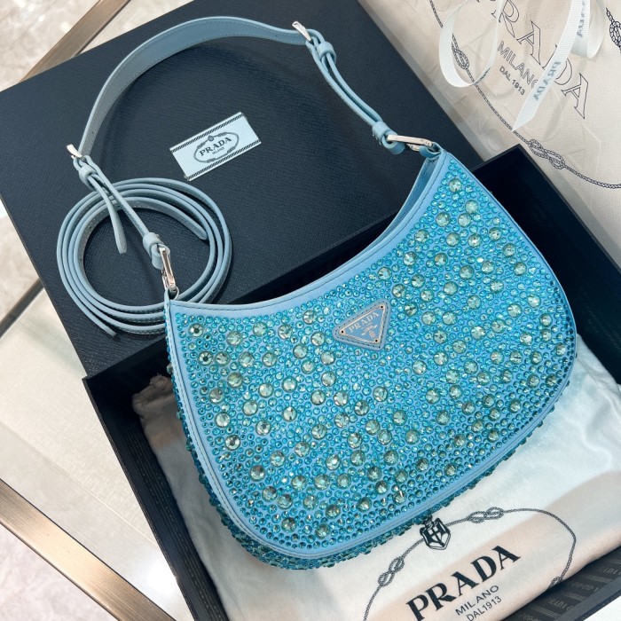 Cleo Crystal-Embellished Satin Handbag“23*21*10CM”-088=