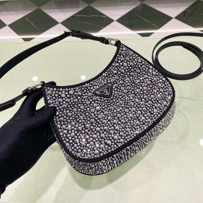 Cleo Crystal-Embellished Satin Handbag“23*21*10CM”-088=