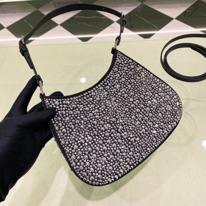 Cleo Crystal-Embellished Satin Handbag“23*21*10CM”-088=