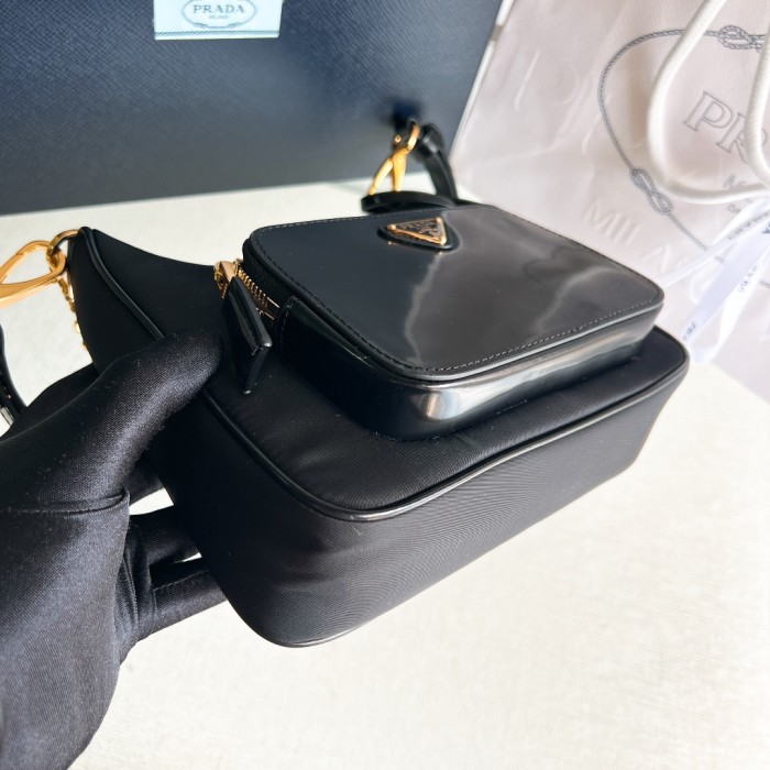 Re-Nylon And Brushed Leather Bag“22*19.5*6CM”-088=
