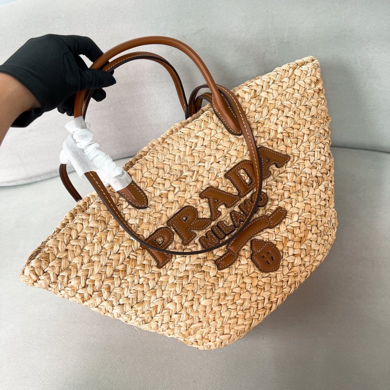 Large raffia and leather shopping bag“25*25*15CM”-0811=