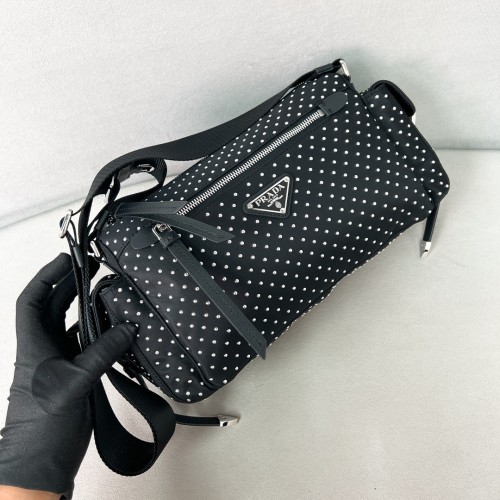 Re-Nylon Studded Shoulder Bag“26*17*9CM”-089=