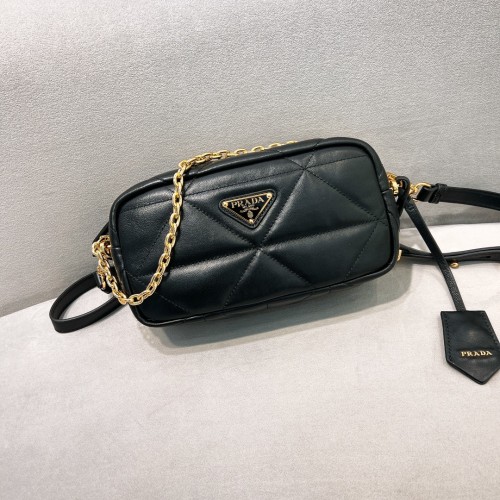 Black Quilted Leather Camera Bag“22*11*7CM”-088=