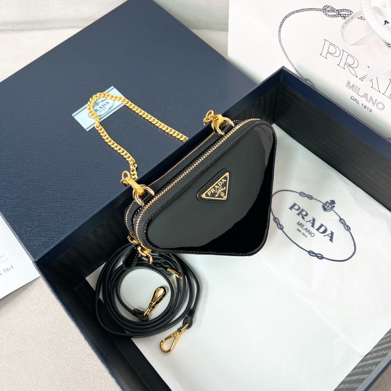 Triangular Embellished Satin And Leather Mini-Pouch“15*15*10CM”-087=