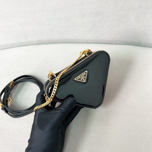 Triangular Embellished Satin And Leather Mini-Pouch“15*15*10CM”-087=
