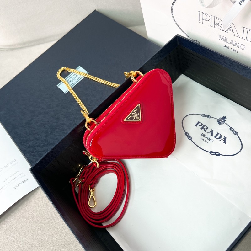 Triangular Embellished Satin And Leather Mini-Pouch“15*15*10CM”-087=