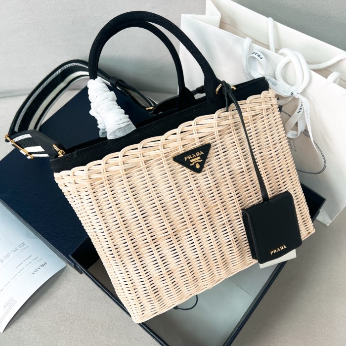 Wicker Logo-Plaque Satchel Bag“26*18*11.5CM”-0811=
