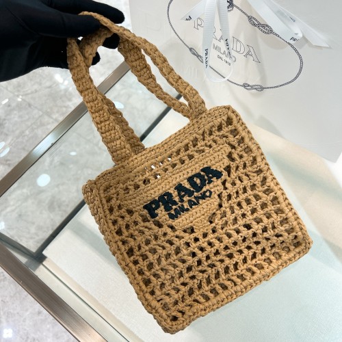 Logo-Print Raffia Tote Bag“22*22*11CM”-087=