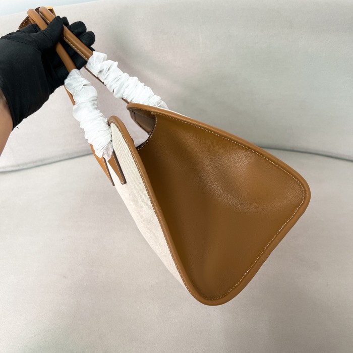 Linen Blend And Leather Tote Bag“35*22.5*13CM”-089=