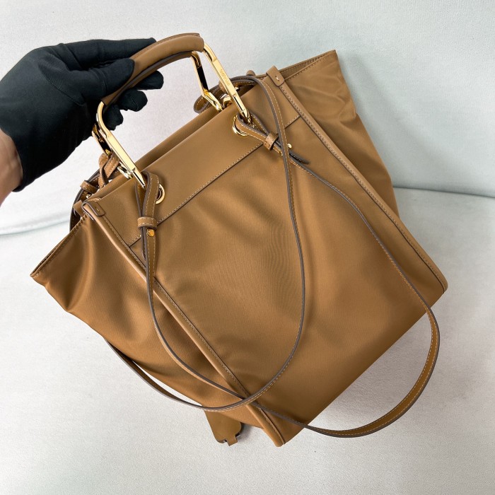 Medium Re-Nylon And Leather Tote Bag“28.5*23*15CM”-089=