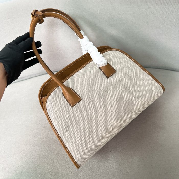 Linen Blend And Leather Tote Bag“35*22.5*13CM”-089=