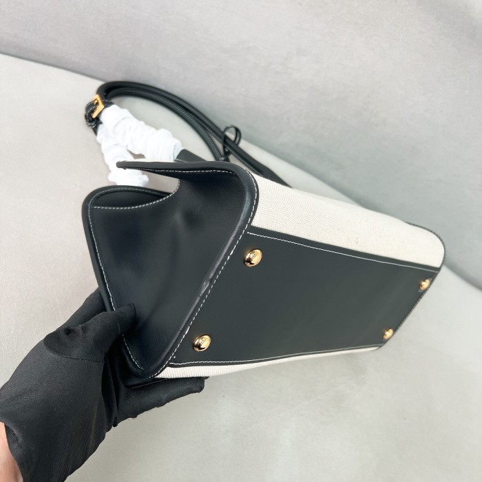 Linen Blend And Leather Tote Bag“35*22.5*13CM”-089=