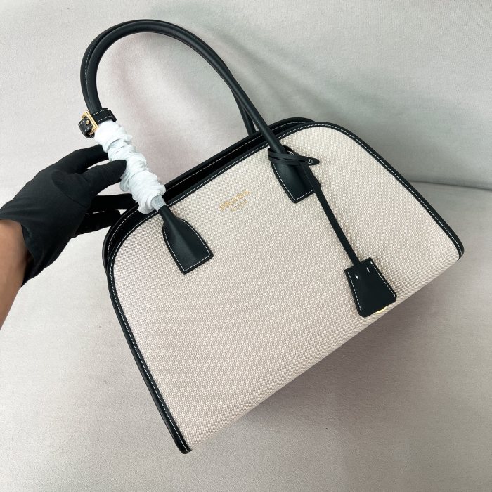 Linen Blend And Leather Tote Bag“35*22.5*13CM”-089=