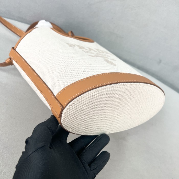 Natural Linen Blend And Leather Mini-Buckle Bag“21*18*9CM”-068=