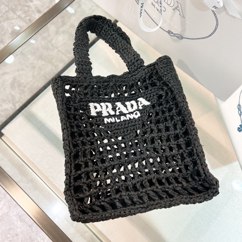 Logo-Print Raffia Tote Bag“22*22*11CM”-087=