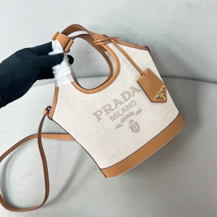 Natural Linen Blend And Leather Mini-Buckle Bag“21*18*9CM”-068=