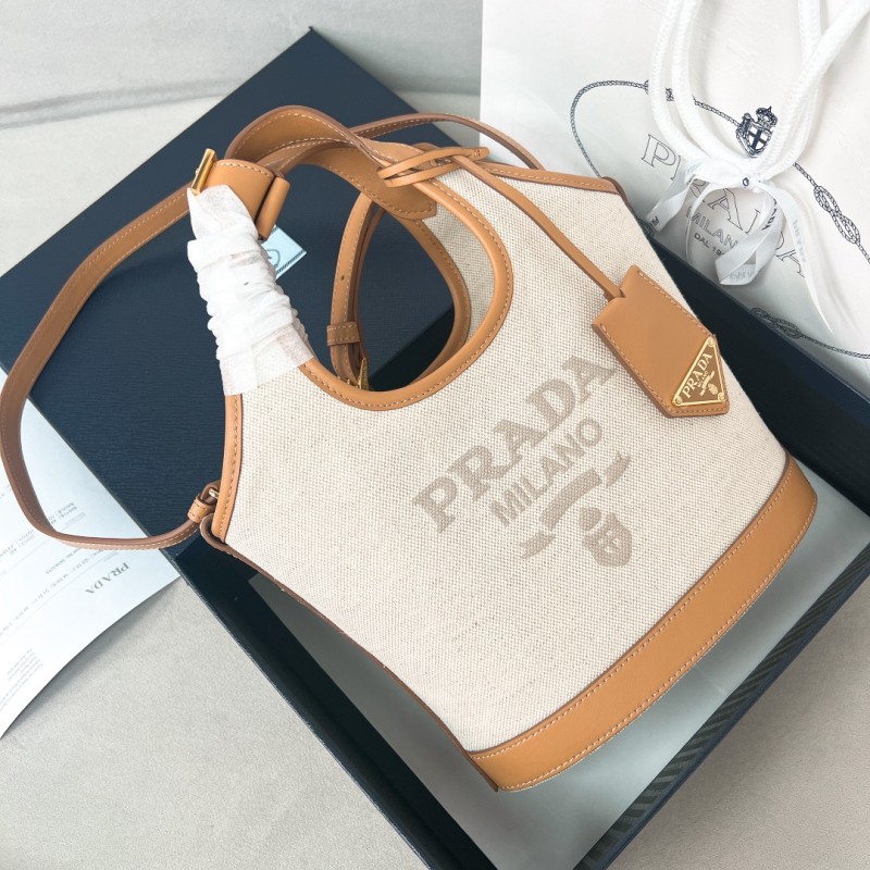 Natural Linen Blend And Leather Mini-Buckle Bag“21*18*9CM”-068=